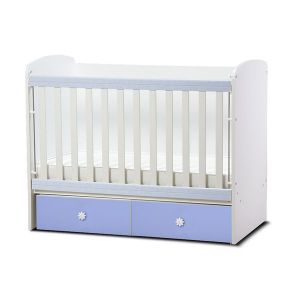 Детско легло Тони 60х120 Dizain Baby - бял + син / подвижна решетка