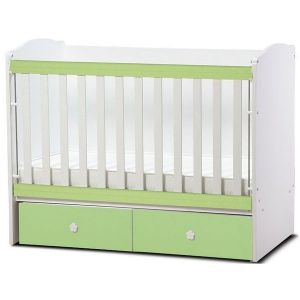 Детско легло Тони 70х140 Dizain Baby - бял + зелен / подвижна решетка
